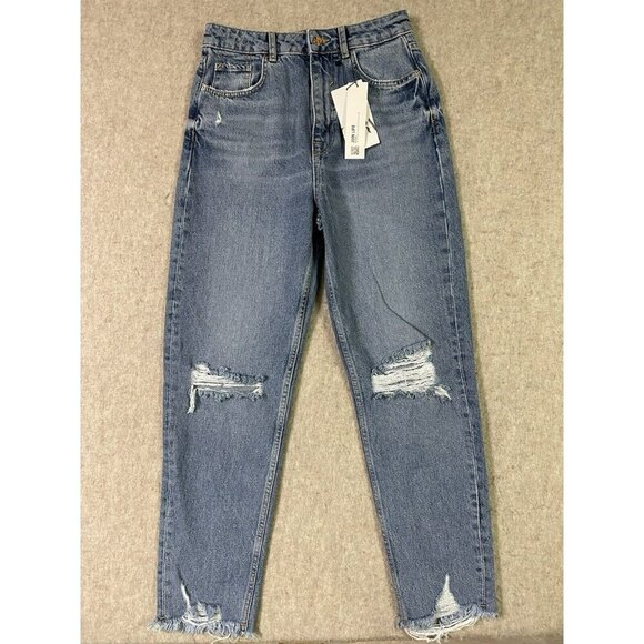 Zara Denim - NWT Zara Jeans High Rise Mom Leg Ankle Rigid Size 6 Distressed Casual